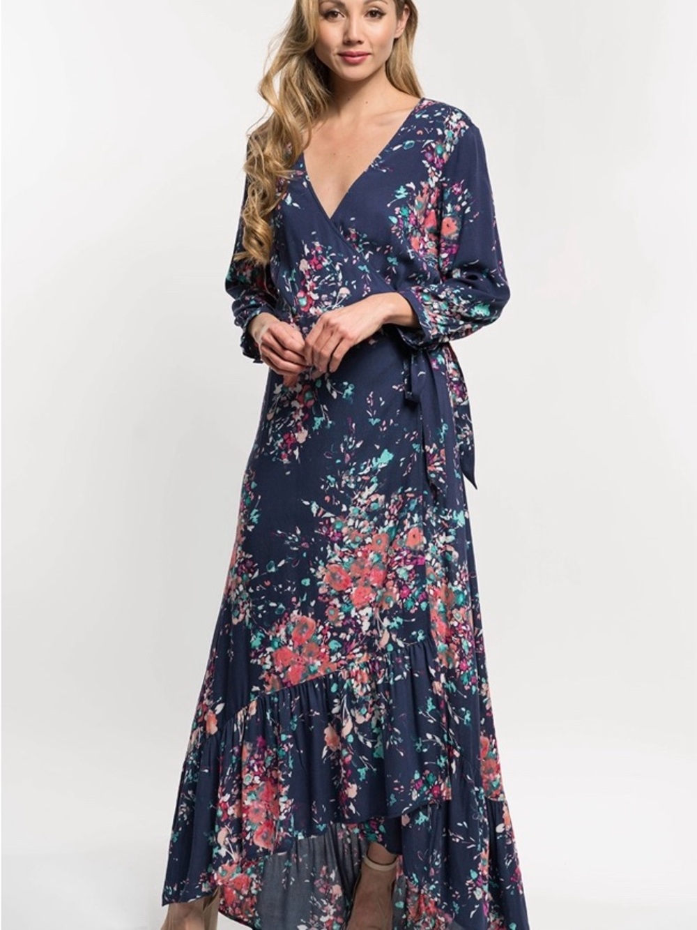 lovestitch Navy Floral Wrap Maxi Dress